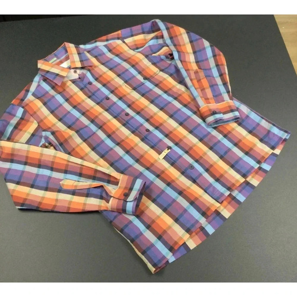 Vintage Men's Countess Mara Plaid Shirt Orange Purple Size Medium 18.5 - Picture 2 of 11